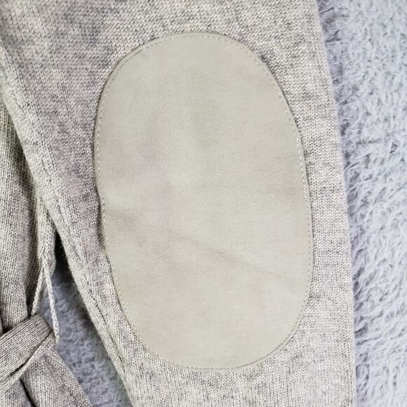 Ralph Lauren Cashmere Sweater Cardigan Leather Elbow Patches Gray Tie Waist - Picture 6 of 11